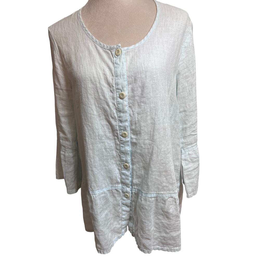 FLAX Linen Tunic Top Pale Bllue | Lithuanian Lagenlook | Minimalist Coastal | S